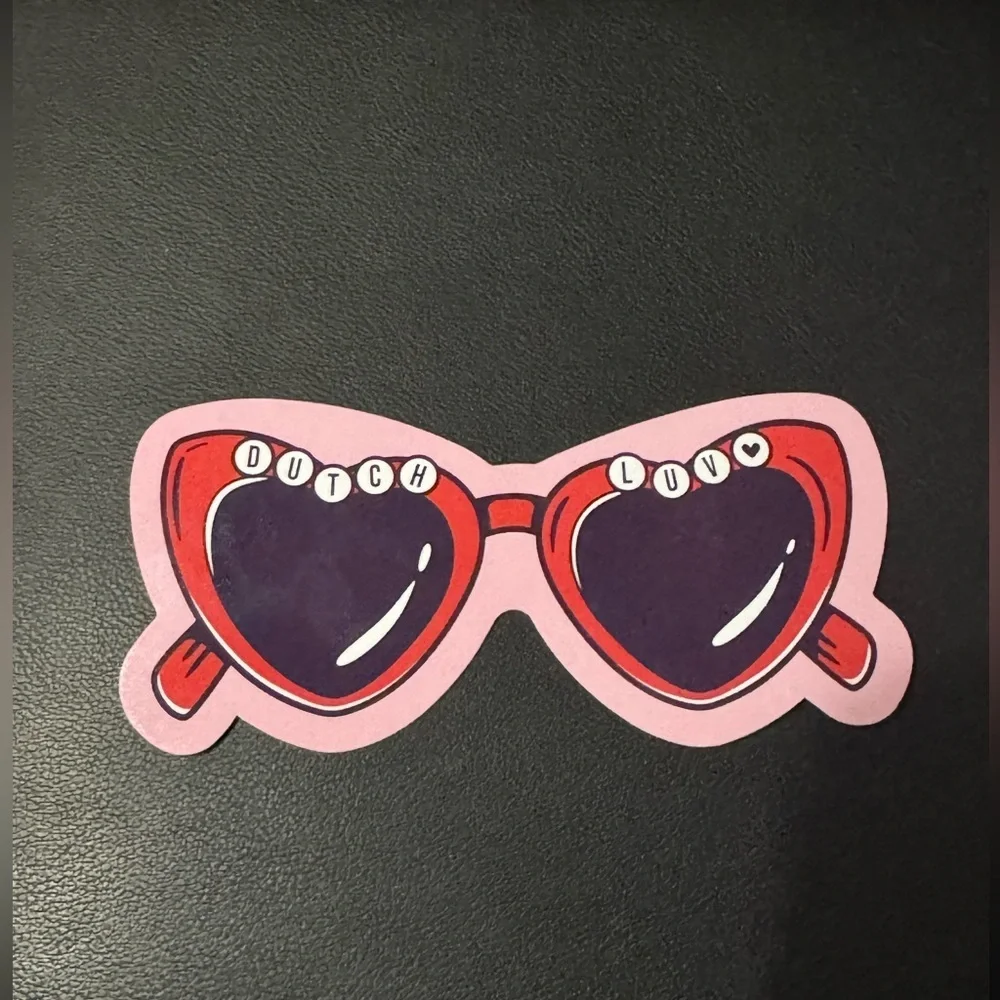 Dutch Bros Coffee Valentine’s Day Sticker Red and Pink Heart Sunglasses Sticker